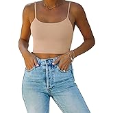 REORIA Women's Sexy Adjustable Spaghetti Strap Double Lined Seamless Camisole Tank Yoga Crop Tops