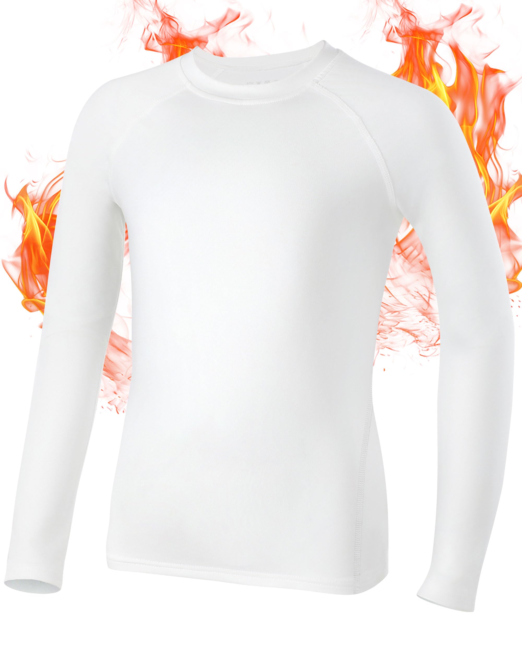 Photo 1 of [dirty] Roadbox Youth Boys Thermal Compression Shirt - Athletic Long Sleeve Fleece Undershirts for Kids Football Baseball Soccer Base Layer Plain White