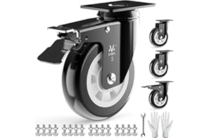 VM VIMA Heavy Duty Plate Caster Wheels 5" PU No Noise,Premium Polyurethane Double Ball Bearing Steels,Easily Lock or Unlock -440 Lbs Per Casters (Pack of 4, 2 Swivel Dual Locking & 2 Swivel) Black Wheel
