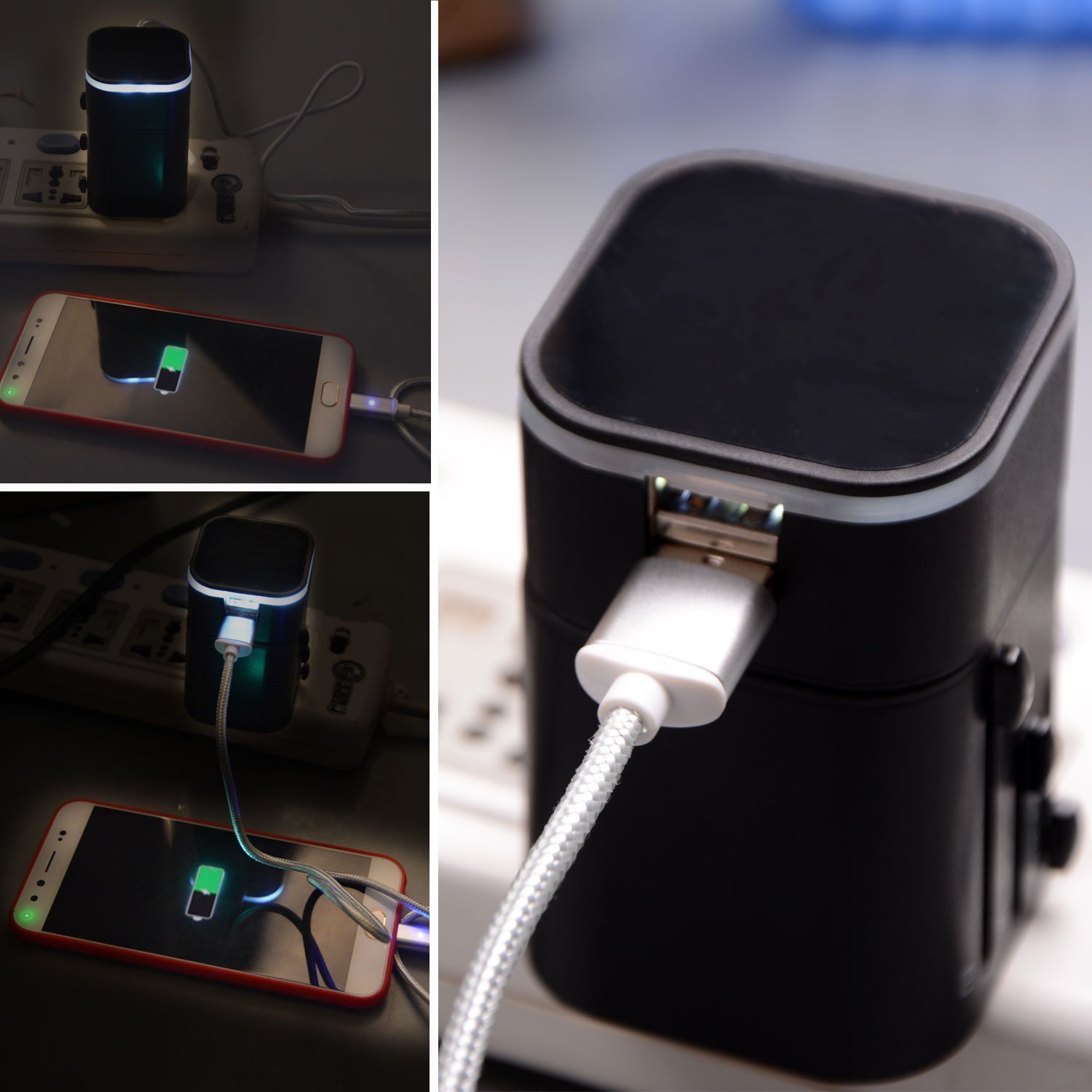 Adattatore di caricabatteria da viaggio, caricabatterie da muro internazionale Moobom worldwide universale adattatore da viaggio con due porte USB per Apple, iPod, iPad, Android, smartphone e fotocamere digitali (grado di alimentazione USB 