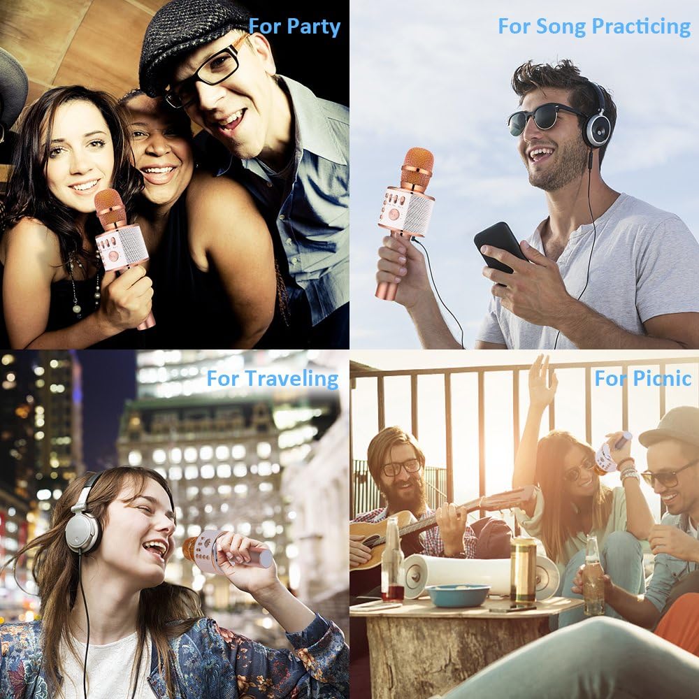 Ankuka Bluetooth Karaoke Microphone, Handheld Wireless Singing Karaoke Machine Speaker, Portable Mic Player for Christmas Birthday Home Party: Musical Instruments