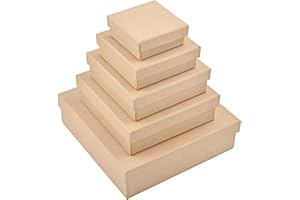 WANDIC Paper Mache Box, Set of 5 Square Mini Kraft Paper Boxes with Lids Ideal for Crafting & Storage Accessories Cosmetics J