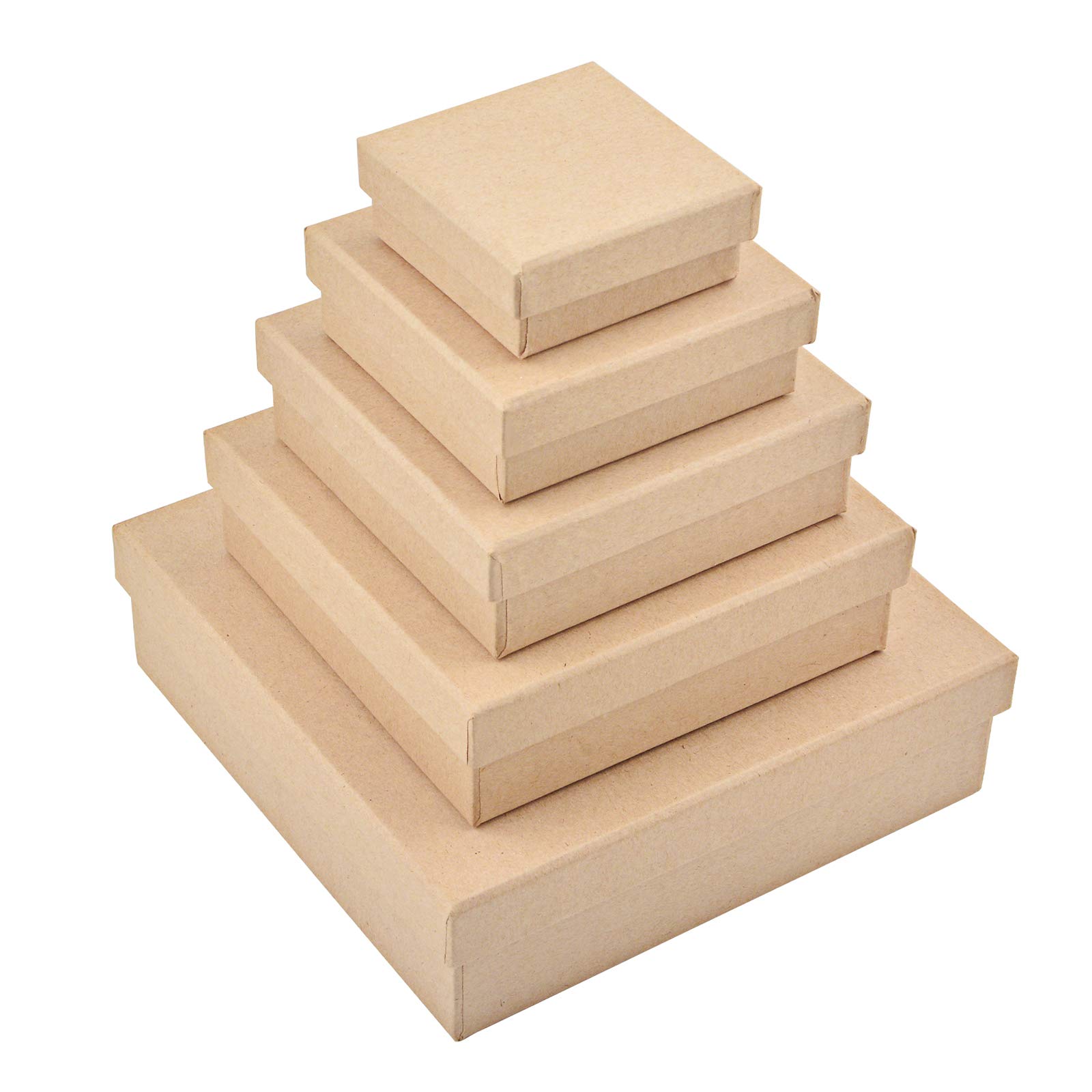 WANDIC Paper Mache Box, Set Of 5 Square Mini Kraft Paper Boxes With Lids Ideal For Crafting & Storage Accessories Cosmetics Jewelry Gifts
