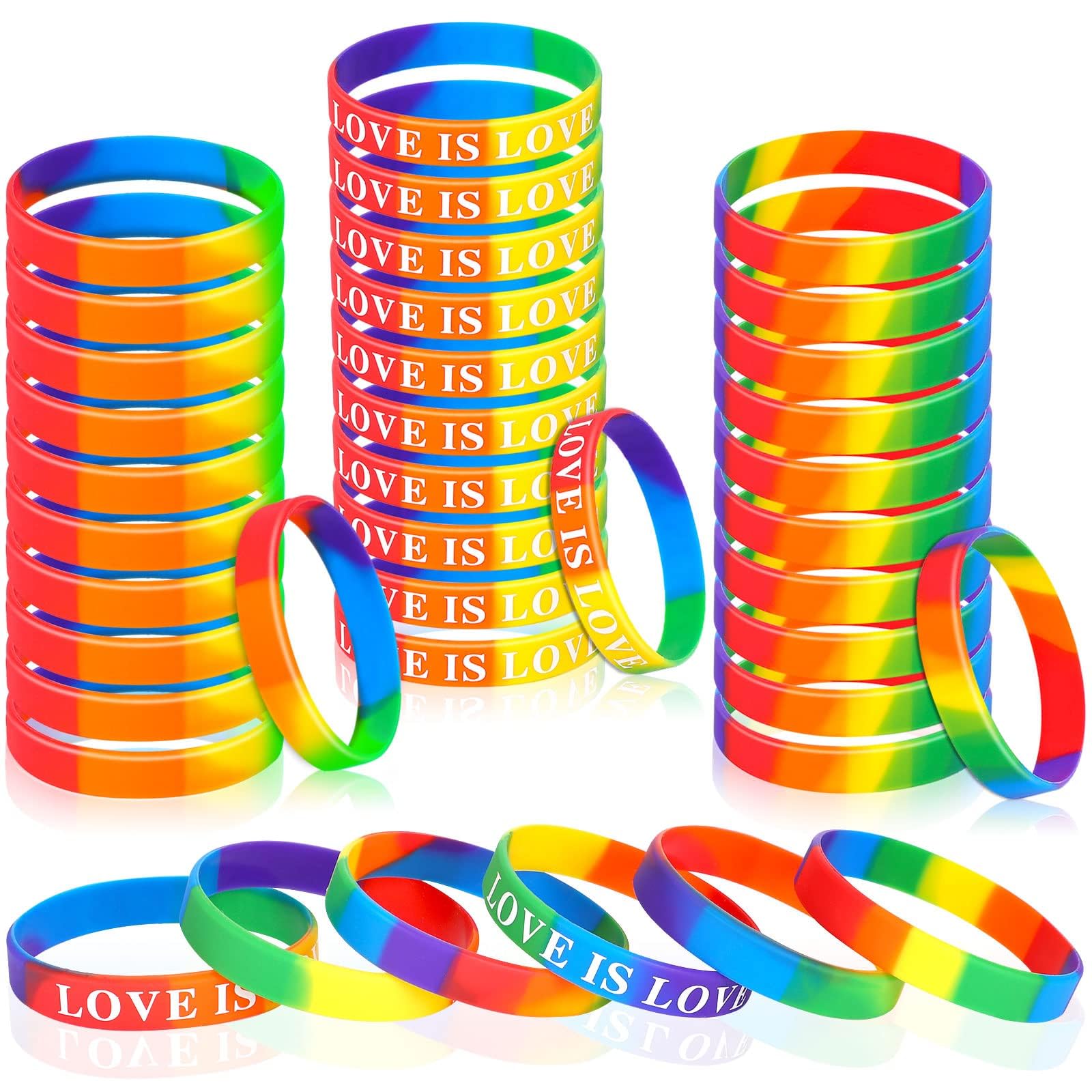 JUNEBRUSHS 42pcs Gay Pride Silicone Bracelets LGBT Rainbow Sports Rubber Wristbands Accessories for Parades Decorations Party Favors (3 Designs)