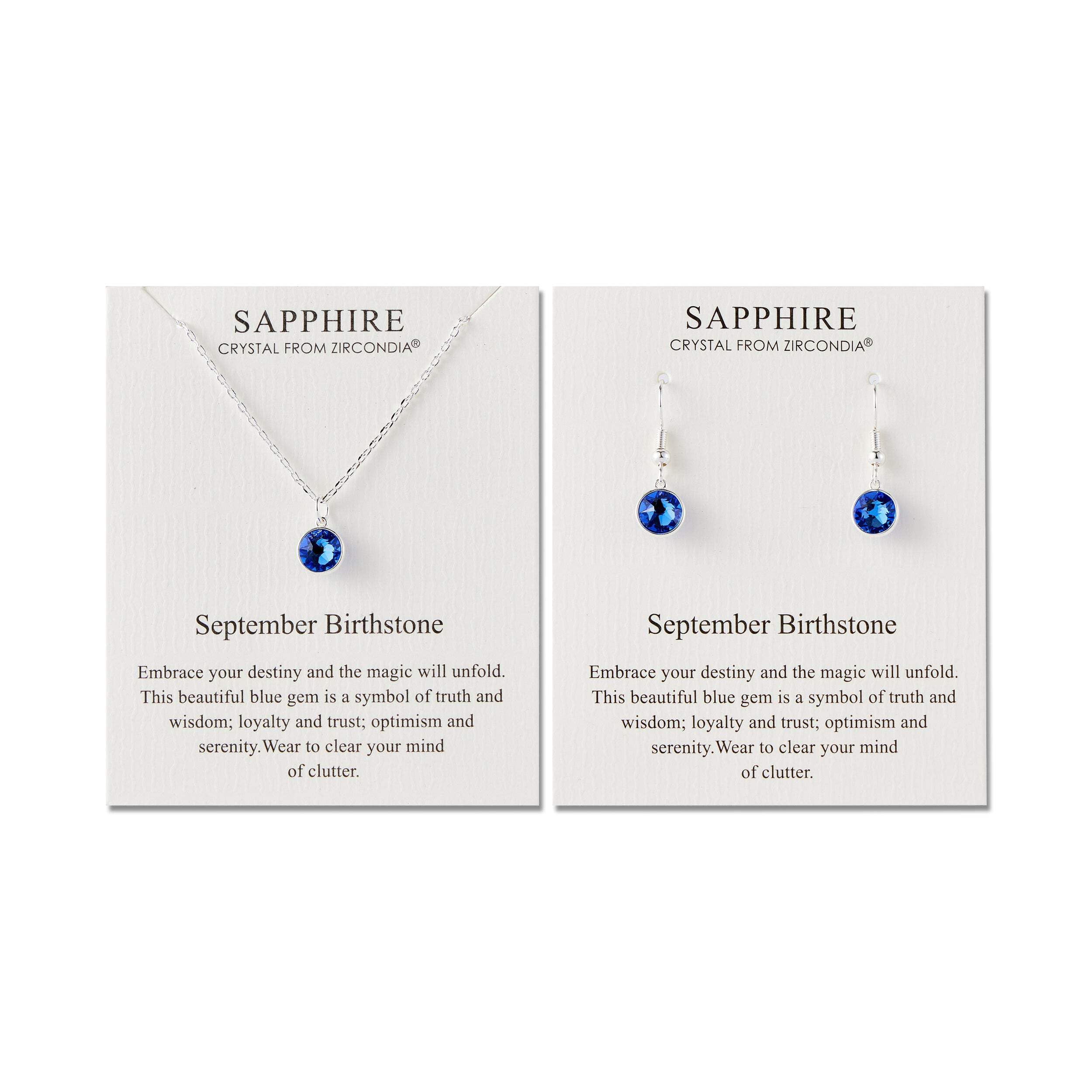 Philip Jones September (Sapphire) Birthstone Necklace & Drop Earrings Set Created with Zircondia® Crystals