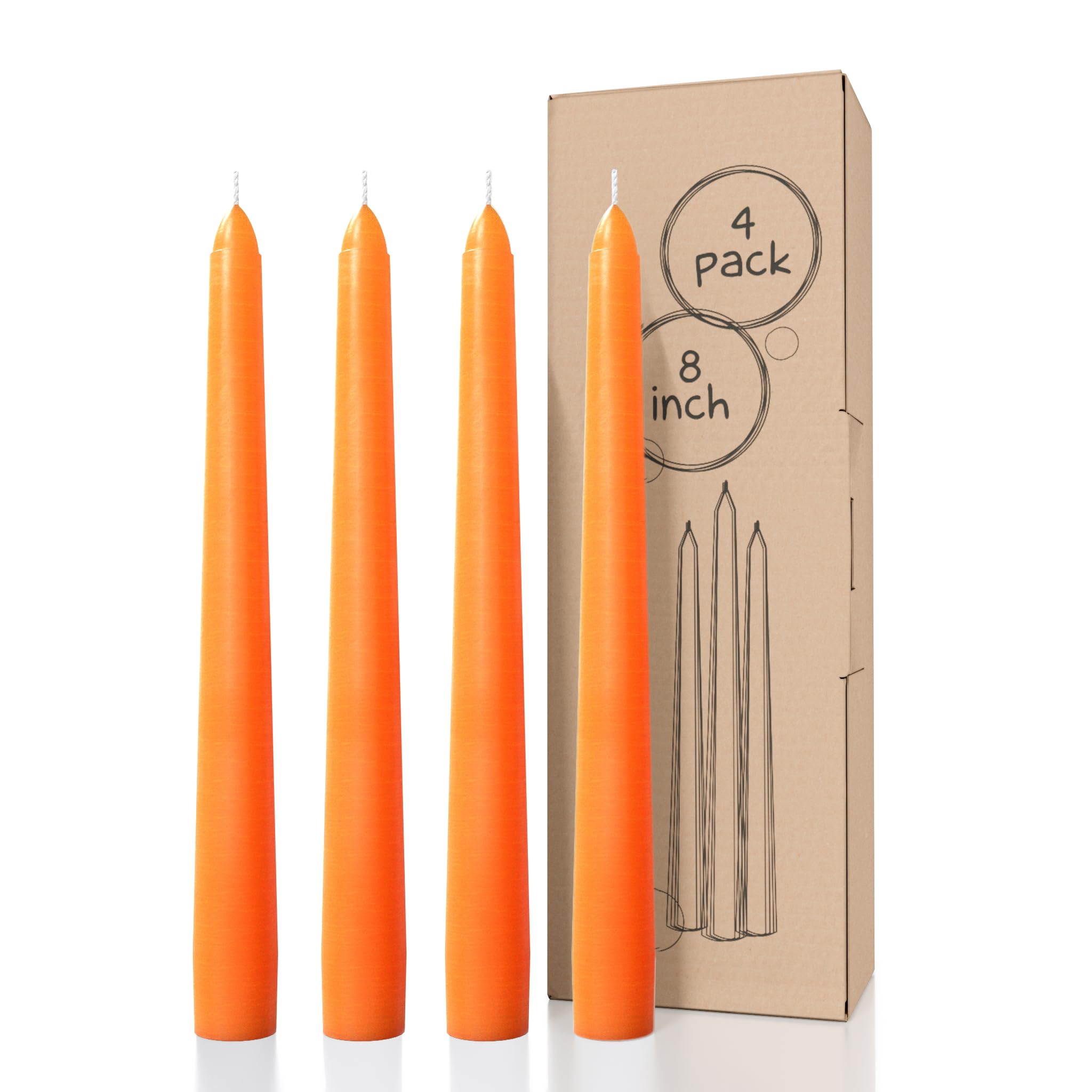 Photo 1 of CANDWAX 8 inch Orange Taper Candles Set of 4 - Dripless, Unscented - Perfect for Dinner, Party or Christmas Decor, Halloween Candles or Thanksgiving Décor