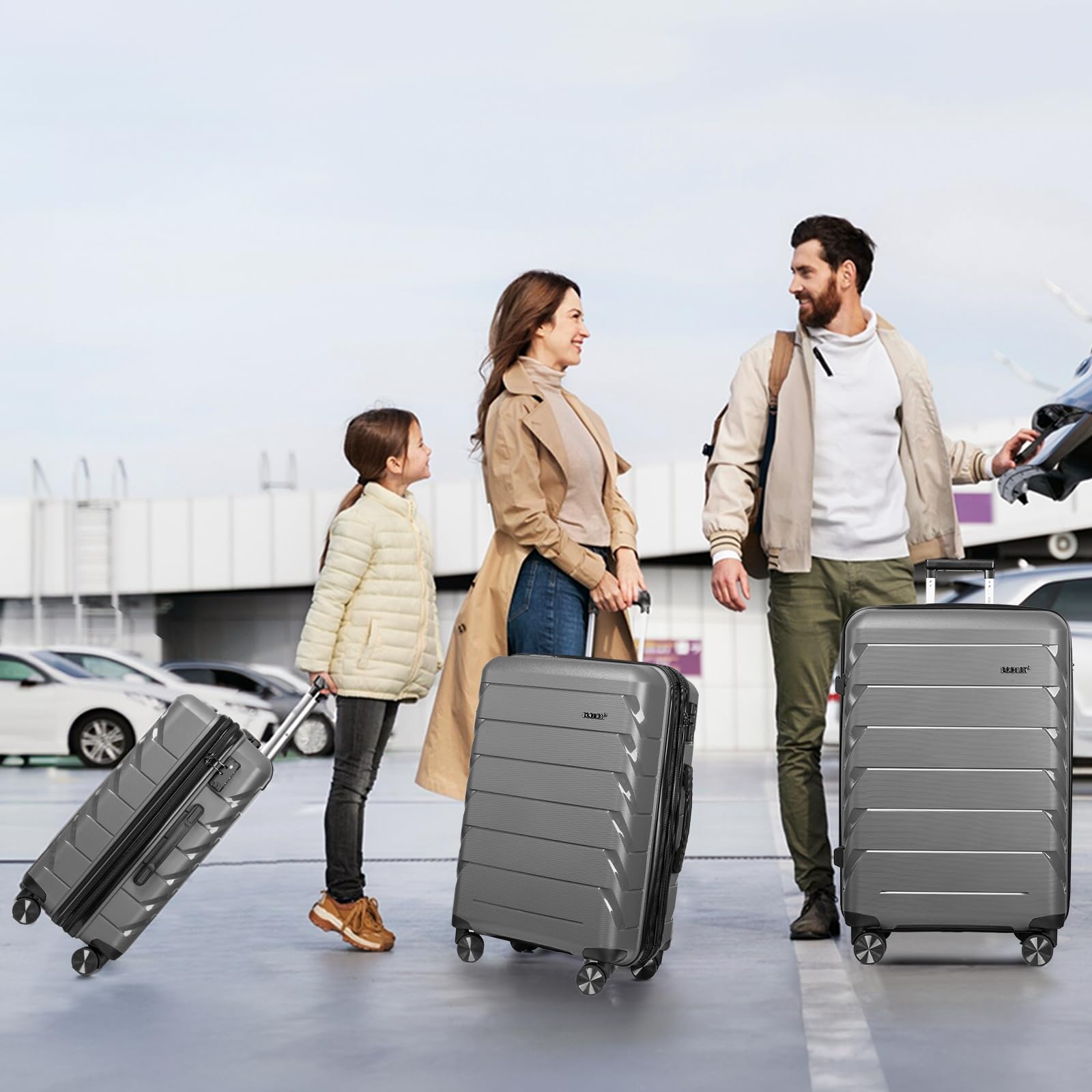 FOCHIER F Expandable Luggage Sets 3 Piece With TSA Lock,Luggage Set PP Material Travel Suitcase Set With Spinner Wheels for Men Women, 20''/24''/28'', Grey