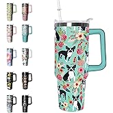 Boston Terrier Tumbler Gifts Cute Dog Tumbler 40 oz Boston Terrier Gifts for Women Cups Coffee Travel Mug with Handle Leak Proof Insulated Dog Lovers Decor Stuff