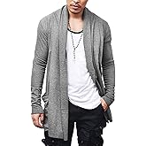 COOFANDY Men's Ruffle Shawl Collar Cardigan Open Front Lightweight Long Length Drape Cape Overcoat with Pockets