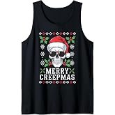 Merry Creepmas Ugly Sweater Skull in Sunglasses Funny Horror Tank Top