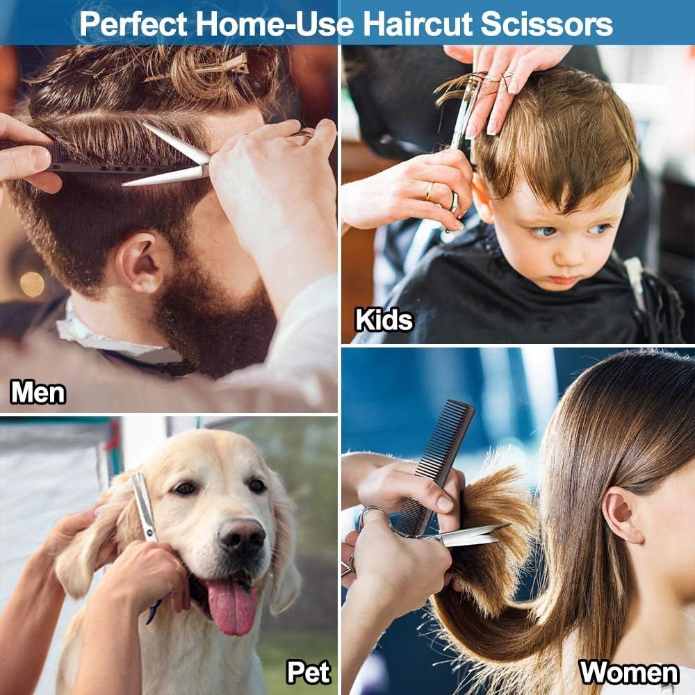 Hair Cutting Scissors Kit Professional 10 PCS Stainless Steel Haircut Shears Set with Straight Scissors,Thinning Scissors,Razon Comb,Clips,Cape,Brush for Men Women Adult Kids Pet for Home Barber Salon: Home Improvement