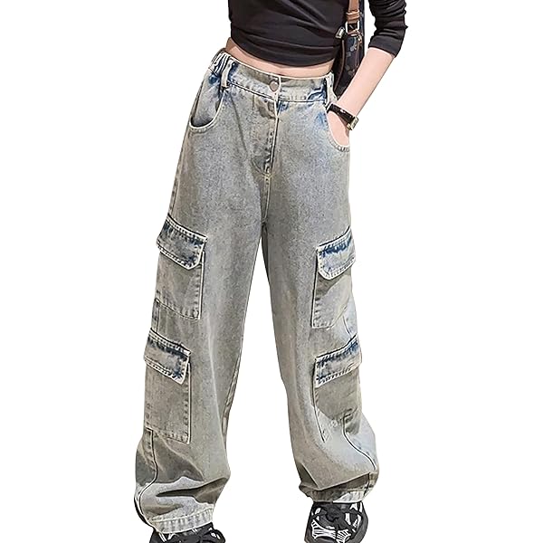 Amazon.com: Bolknokin Girls Baggy Cargo Jeans Y2K Kids Wide