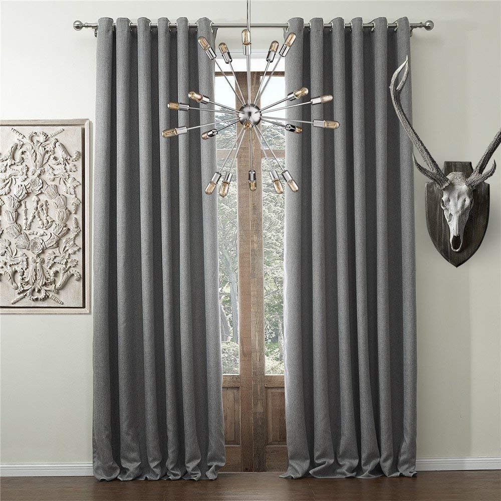 IYUEGO Solid Faux Linen Classic Room Darkening Grommet Top Curtain Draperies with Multi Size Custom 72" W x 102" L (Two Panels) …