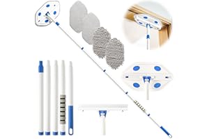LIYFUHY Wall Cleaner Mop with Long Handle 80 Inches,Wall Scrubber,Ceiling Cleaning Tool with Squeegee,Baseboard Cleaner Duster with 4 Reusable Pads.Dust Mop for Painted Walls, Window, Floor.