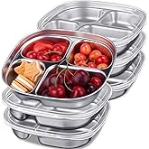 Potchen 6 Pack Stainless Steel Snack Containers with Lids, Reusable 4 Compartments Bento Boxes Snack Lunch Box for Divided Food Storage Container for Home Travel(Classic)