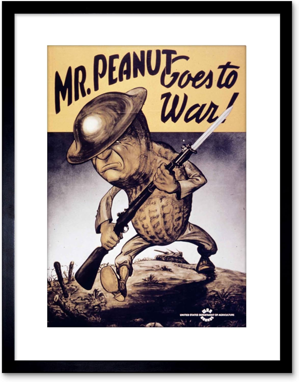 The Art Stop Vintage AD Propaganda WAR WWII USA MR Peanut Helmet Gun Framed Print F97X6132