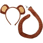 IMIKEYA Monkey Ears Headband and Tail Set: 1 Set Plush Monkey Ears Headbands Tails Cosplay Costume for Kids Adults Halloween Party Monkeys Costume Accessory kit Brown