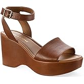 SUN STONE Womens Brown 1" Platform Strappy Ankle Strap Adjustable Audreey Round Toe Wedge Buckle Slingback Sandal 10 M
