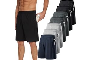 TVKSOM 7 Pack Mens Athletic Shorts with Pockets and Elastic Waistband Quick Dry Basketball Shorts Men for Running Casual
