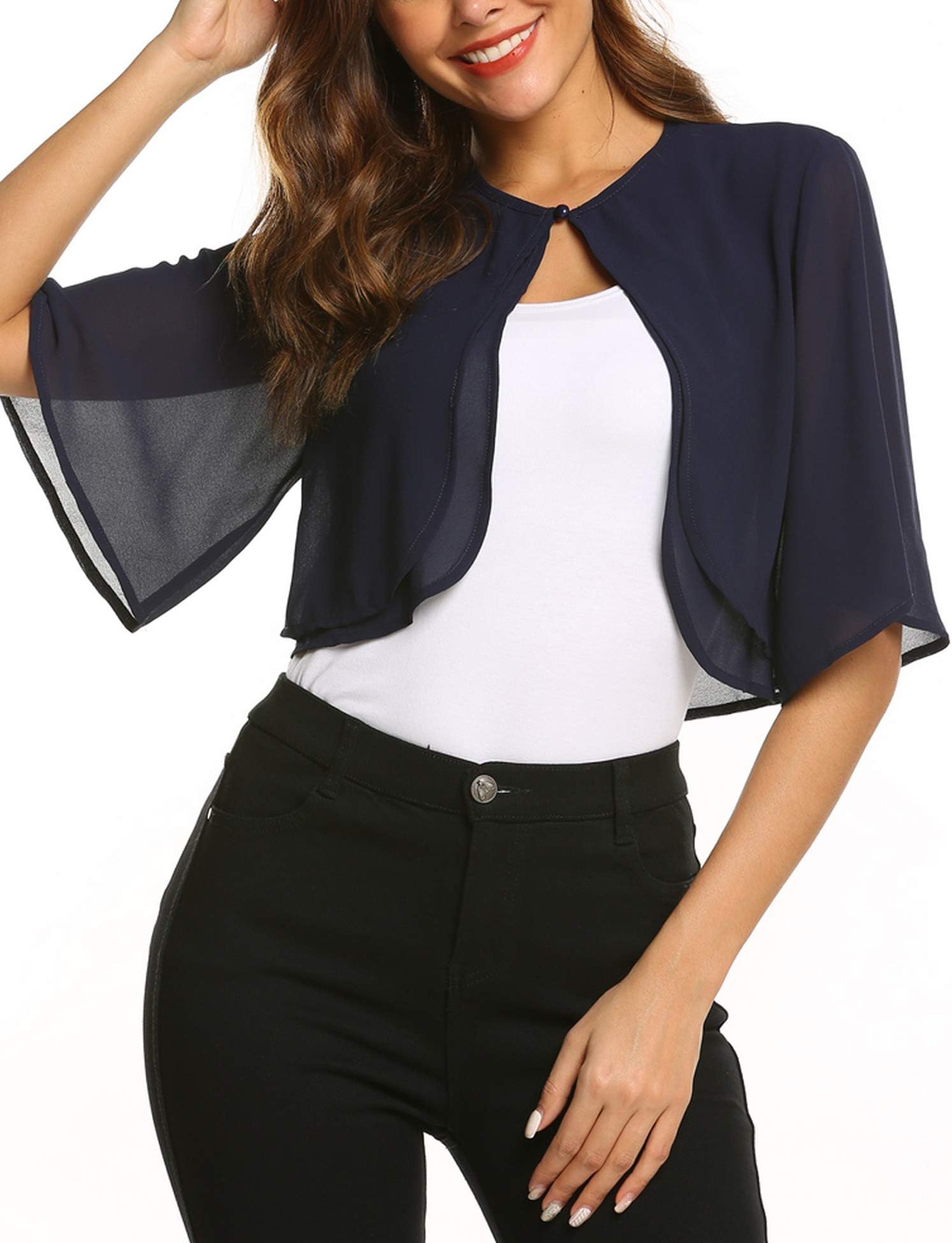 SoTeerWomen's Short Sleeve Sheer Shrug Open Front Bolero Cardigan Summer Chiffon Blouse