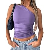 ForeFair Women One Shoulder Going Out Crop Tank Tops Slim Fit Sleeveless Shirts Y2k Cute Top