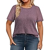 DOLNINE Women's Plus Size Summer Tops Fashion Lace Short Sleeve Shirts Trendy Comfy Tunic Dressy Casual Crewneck Blouses
