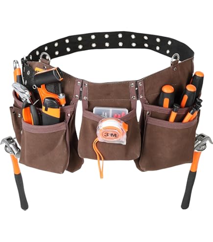 33-Pocket Electrician Tool Belt With Suspenders - Adjustable Waist 33-48 Inches