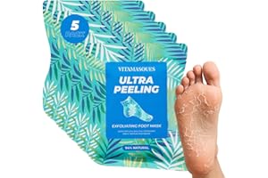 Vitamasques Foot Peeling Mask - 5 Pairs Professional Korean Exfoliating Foot Mask for Dry Cracked Feet & Callus Removal, Feet Peeling Masks that Remove Dead Skin for Soft Heels with AHA BHA PHA
