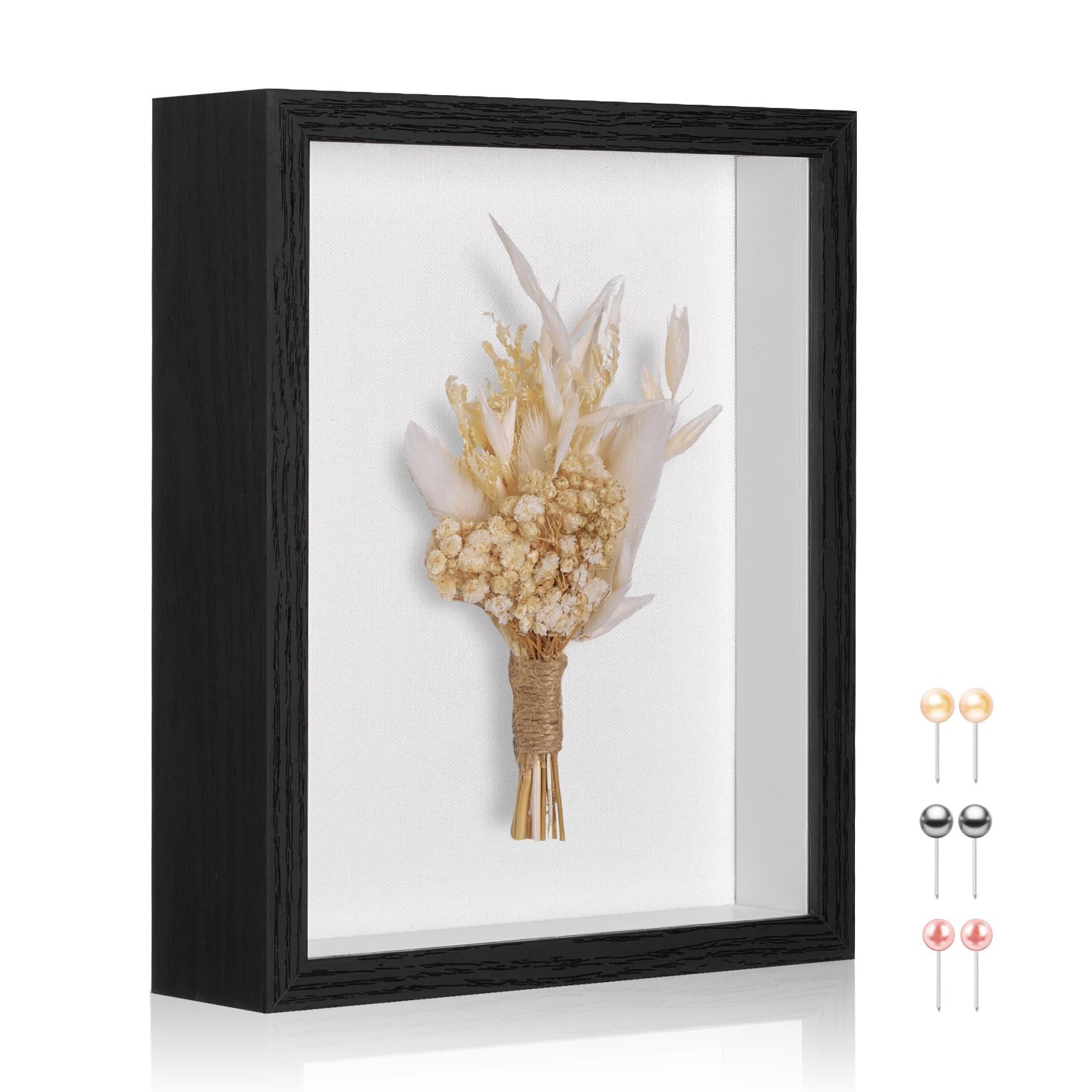 Photo 1 of **Wood cracked on backside*MUXIUNT 8x10 Shadow Box Picture Frame Display Case with Soft Linen Back and Thickened Panel,Black Deep Shadow Memory Box Frame 8x10 for Flower Baby Pet Wedding Photo Craft Memorial Gift