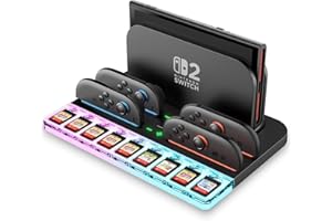 RGB Charging Dock for Nintendo Switch 2, Magnetic Switch 2 Joycon Controller Charger with RGB Light, LED Indicators, 9 Card S