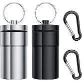 Urekt Portable Pill Case Keychain (2 Pack), Large Waterproof Aluminum Pill Box for Round Glucose Tablets &amp; Critical Medicine, Small Pill Holder Travel Pill Container Bottle with Carabiners