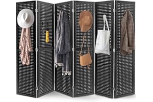 Babion 6 Panel Pegboard Display, Peg Board Room Divider Freestanding Folding Privacy Screens Display Stand for Craft Shows (Black)