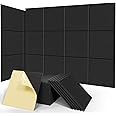 Sonicism 22 Pack Acoustic Wall Panels with Self-Adhesive, 12" X 12" X 0.4" Sound Proof Foam Panels, Decorative Soundproof Wall Panels, Sound Proof Absorbing Tiles for Home & Offices, Black