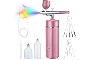 MILDHUG Cordless Airbrush Kit Rechargeable Airbrush Compressor 20-27PCI for Art Painting,Cake Airbrush Decorating, Air Brush Painting, Nail Airbrush Machine Crafts, Model Painting (Pink)