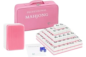 AzulHome Chinese Mahjong Game Set - 144 Large Melamine Mahjong Tiles(1.57'', Pink) with Storage Bag, 4 Dices, 80 Poker Chips,