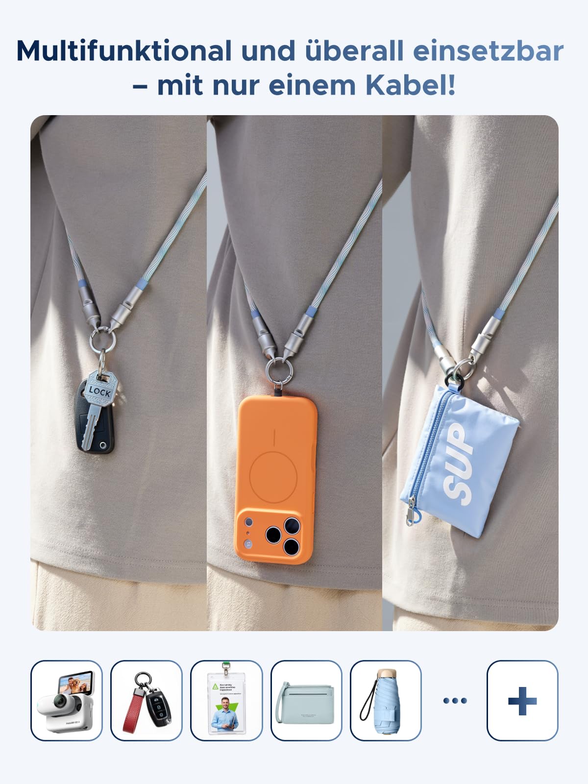 UGREEN USB C Kabel 2 in 1 mit Handy Lanyard, 60W Schnellladekabel aus Nylon 4