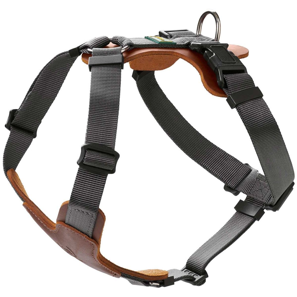 HUNTER AALBORG MIXED Dog Harness, Colour: Cognac/Grey, Cowhide Leather/Nylon, Adjustable to 5 Positions, Lightweight, with Plastic Buckles, Made in Germany, Size: M