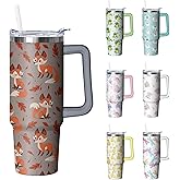 Kearscupra 30 oz Fox Tumbler with Handle and Straw, Insulated Stainless Steel Cup with Lid, Travel Coffee Mug Water Bottle, Gifts for Woman Animal Lovers