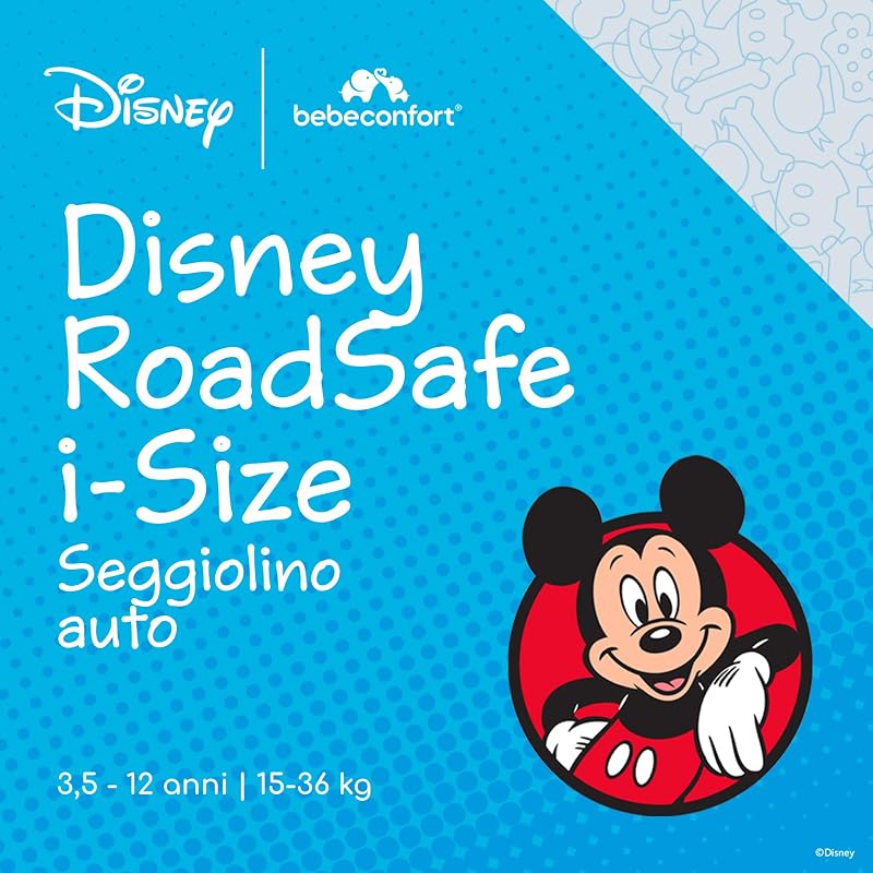 Disney RoadSafe i-Size, Seggiolino Auto 15-36 kg Bambini, 3,5-12 anni (100-150 cm), Seggiolino Auto Topolino, Pieghevole, Installazione Cintura, Poggiatesta 14 Posizioni, Authentic Mickey