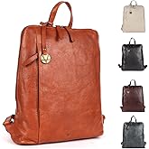 VILENCA HOLLAND 14.5 Inch Genuine Leather Backpack for Women and Men, Cognac Leather Backpack with Adjustable Shoulder Strap