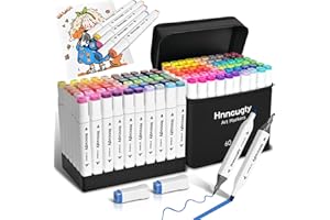 Hnncugty Alcohol Markers 60 Colors, Dual Tips Coloring Art Markers Set with Case & Holders, Chisel & Fine Artist Sketch Pens Art Supplies for Kids Adult Coloring Books, Drawing, Painting, Sketching