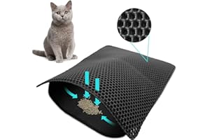 Cat Litter Mat – 60x45cm Double-Layer Honeycomb Design, Waterproof & Urine-Proof Leather Bottom Cat Litter Box Mat, Traps Lit