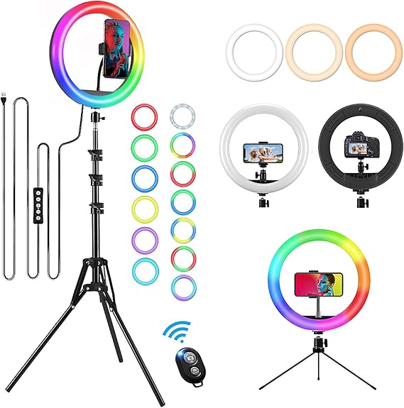 PEYOU 12-Inch Selfie Ring Light With 73" Tripod - 38 Color Modes For TikTok, YouTube & Makeup