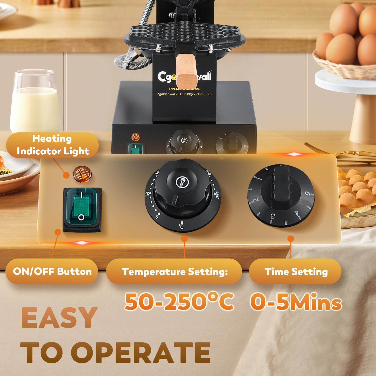 Cgoldenwall Bubble Waffeleisen für klassische Eierwaffeln丨1400W mit Antihaftbeschichtung für Cafe/Dessert-Shop/Restaurant丨Automatische Temperatureinstellung inklusive Rezeptvorschläge&Bedienungstipps 2