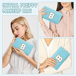Small Initial Preppy Makeup Bag Organizer, Blue