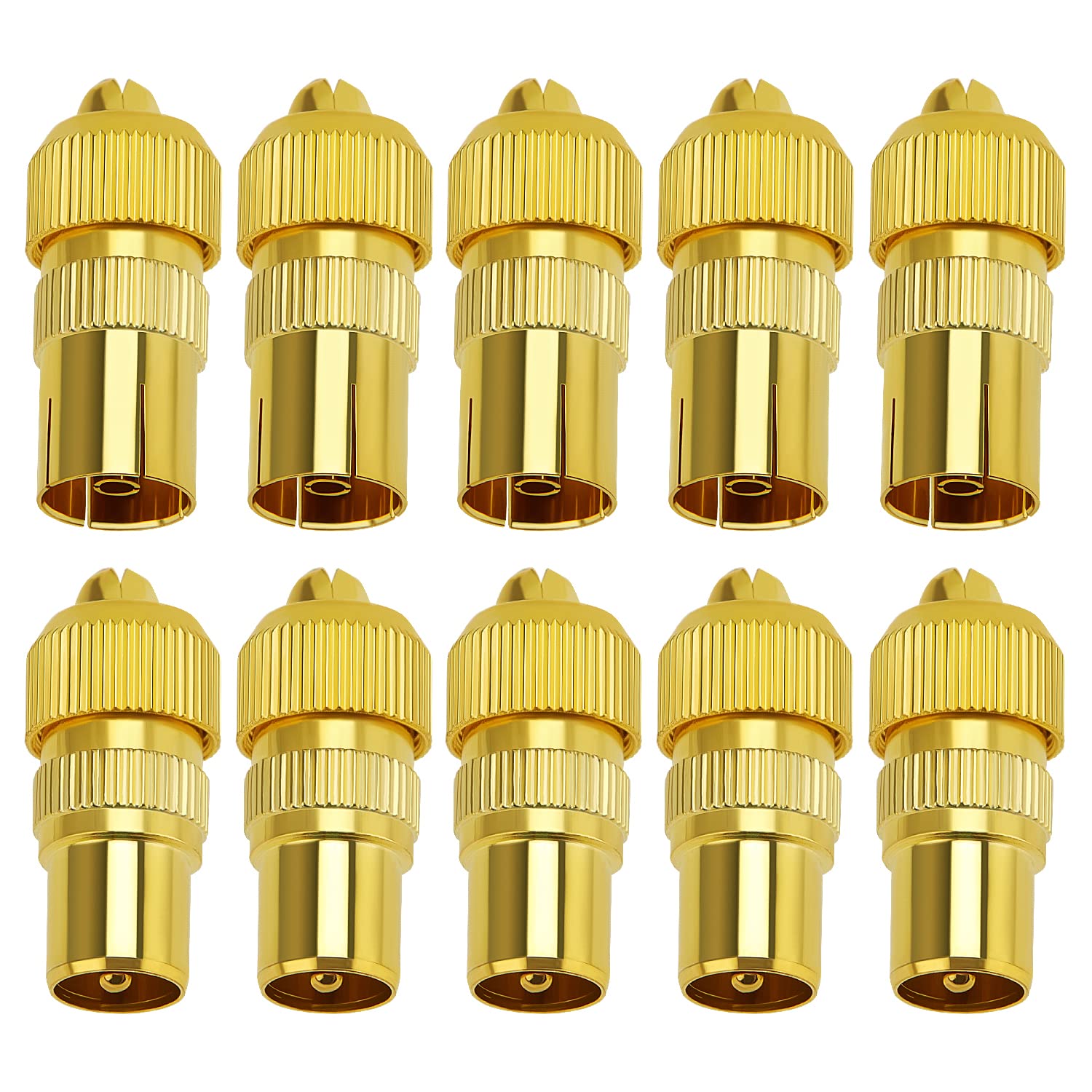 KUOQIY 10 PCS Metal TV Aerial Coaxial Plug, 5 Male & 5 Female TV Aerial Coaxial Cable Connector Adaptor, Gold-Plated