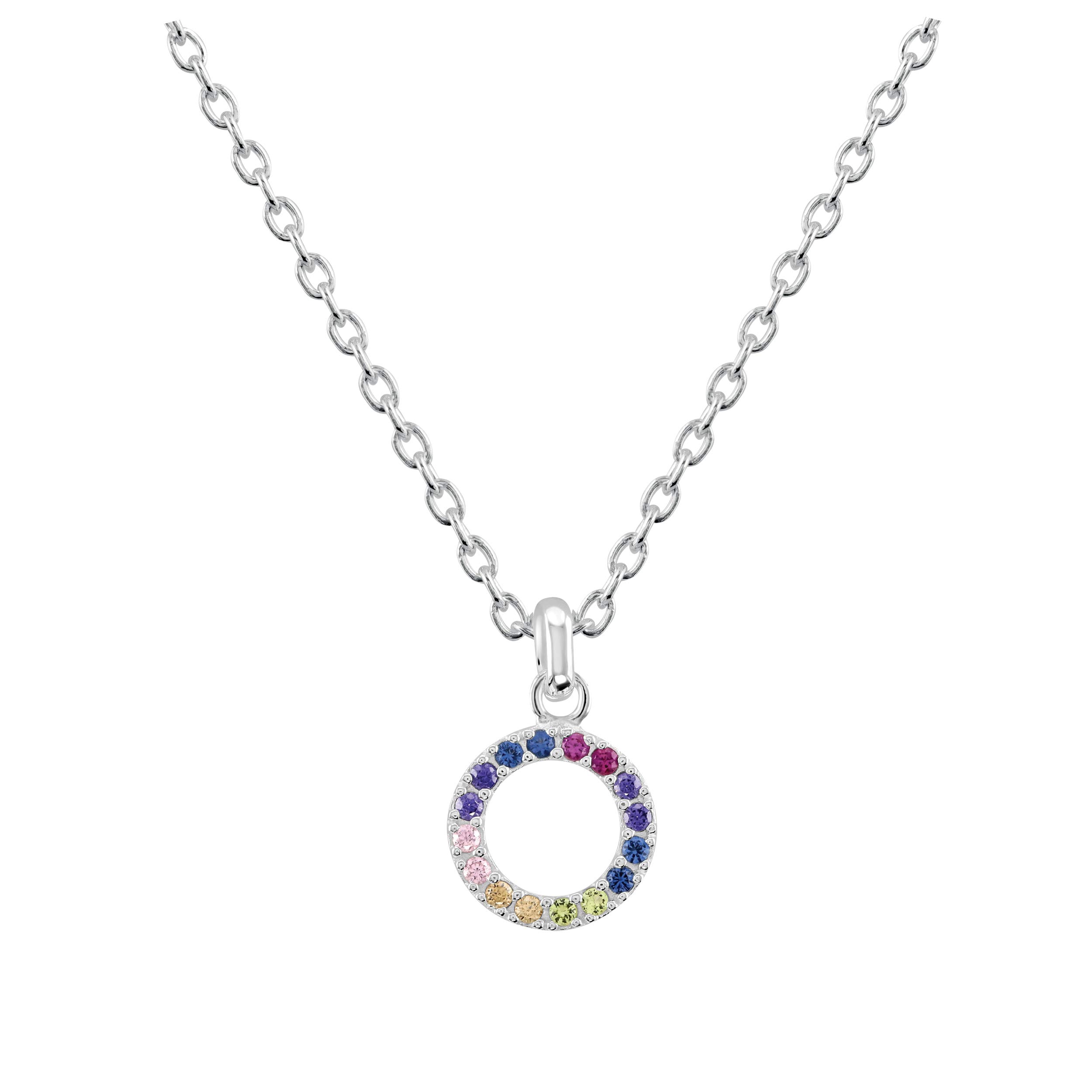 Dew Sterling Silver and Multicolour Cubic Zirconia Open Circle Necklace - 18"