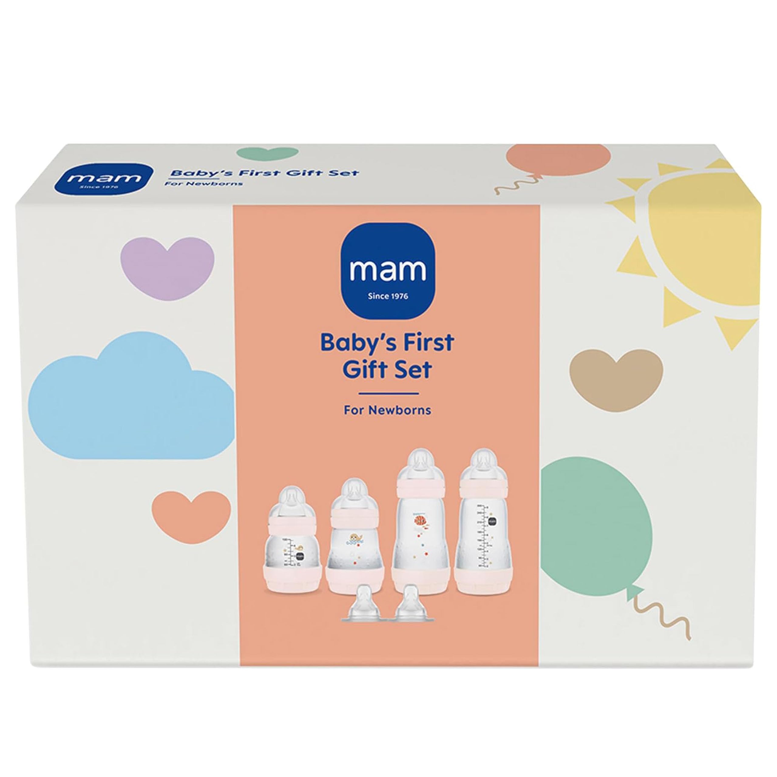 MAM Baby's First Gift Set | 4 Pack | 4x MAM Easy Start Anti-Colic Bottle | 2x Fast Flow Teats | Ideal Collection of Baby Accessories for Newborn Bottle Feeding