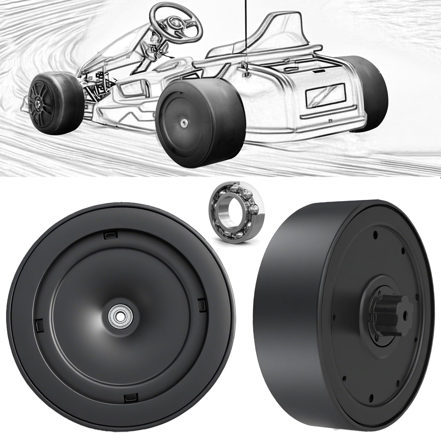 Photo 1 of 2Pack 11''/28CM Nylon Larger Rear Tires for Power Wheels Electric Drift Carzy Cart Upgrade,Pair of 1.2CM/0.47'' Aperture Go Cart Wheel for Ride on Kids Go Kart Tires,1.2cm/0.47in(11inch tires)