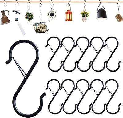 Swatowot 10 Pack Safety Buckle S Hooks 9 cm Heavy Duty Black